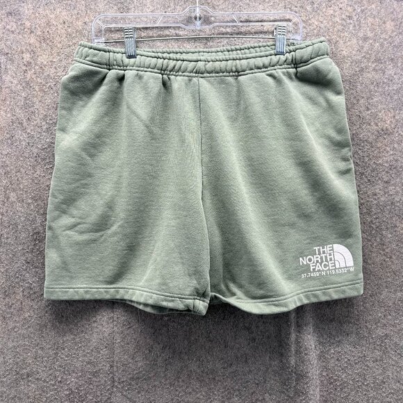The North Face Fleece Shorts Mens Large Green Elastic Waist Outdoors Cotton - Picture 1 of 10